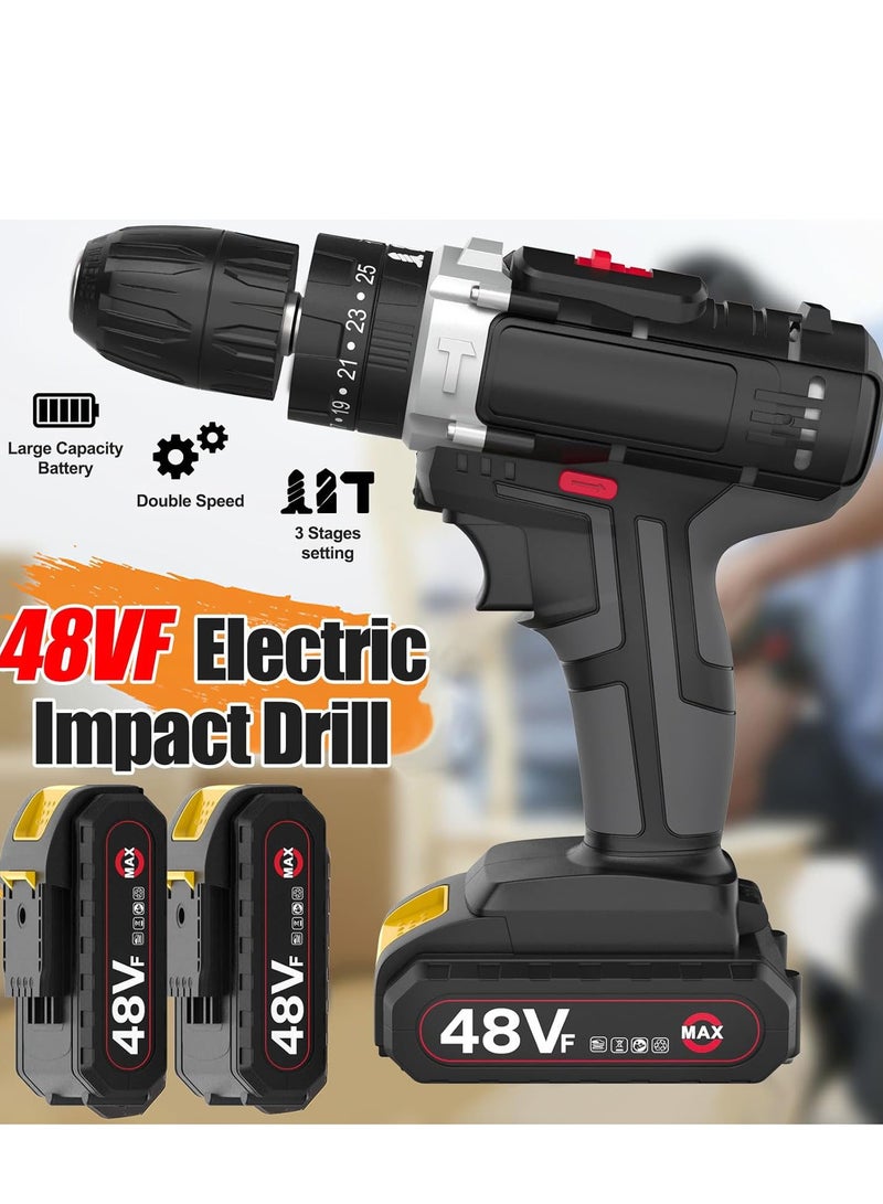 48V مجموعة الحفر اللاسلكي, الحفر الكهربائي مع 2 بطاريات وشاحن, مسمار كهربائي طاقة حفر برامج تشغيل مع 2 سرعة, 25 إعداد عزم الدوران, مدمج في ضوء LED,حالة التخزين متضمنة - Image 3
