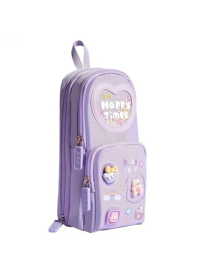 SAJANI Three Layer School Bag-Shaped Pencil Pouch, Large-Capacity Pencil Pouch with Zipper, Multipurpose Pen & Pencil Pouch for School Supplies for Boys & Girls (Pack of 1) (Purple) - Image 1