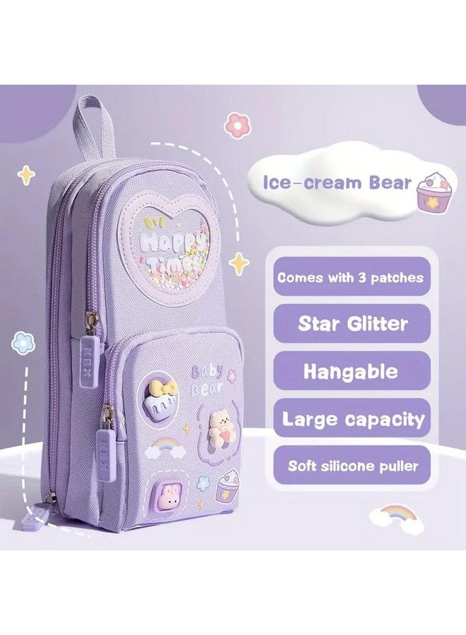 SAJANI Three Layer School Bag-Shaped Pencil Pouch, Large-Capacity Pencil Pouch with Zipper, Multipurpose Pen & Pencil Pouch for School Supplies for Boys & Girls (Pack of 1) (Purple) - Image 2