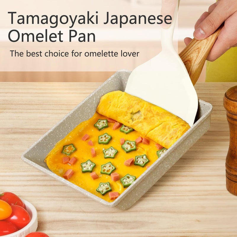 SLONUVLND Tamagoyaki Pan,Japanese Omelette Pan,White Tamagoyaki Egg Pan, Non Stick Rectangle Pan,Small Frying Pan 6 X 7 Inch - Image 4