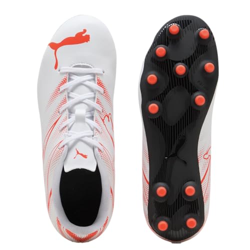 PUMA, Unisex-Child, ATTACANTO Firm, Artificial Ground Soccer Cleats, PUMA White-Glowing Red, Big Kid 6.5 - Image 2