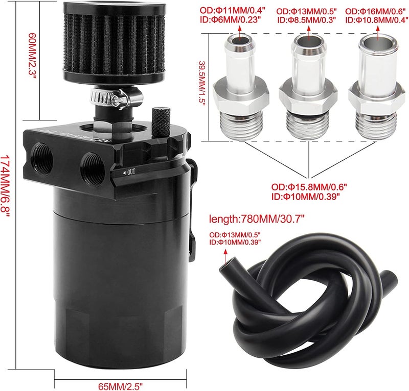 POSENG Universal Polish Baffled Reservoir Oil Catch Can Kit with Breather Filter Aluminum Black - Image 3