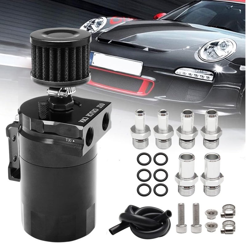 POSENG Universal Polish Baffled Reservoir Oil Catch Can Kit with Breather Filter Aluminum Black - Image 2