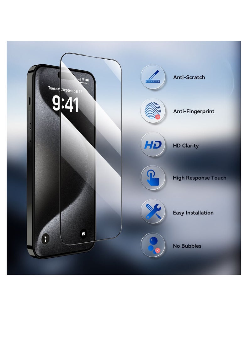 DIGI CORE - iPhone 15 Pro Screen Protector 3 Pack 6.1 Inch 2.5D Curved Edges With iPhone 15 Pro Camera Lens Protector And Anti-Scratch iPhone Back PVC Clear Sheet Set (Natural Titanium, iPhone 15 Pro) - Image 1