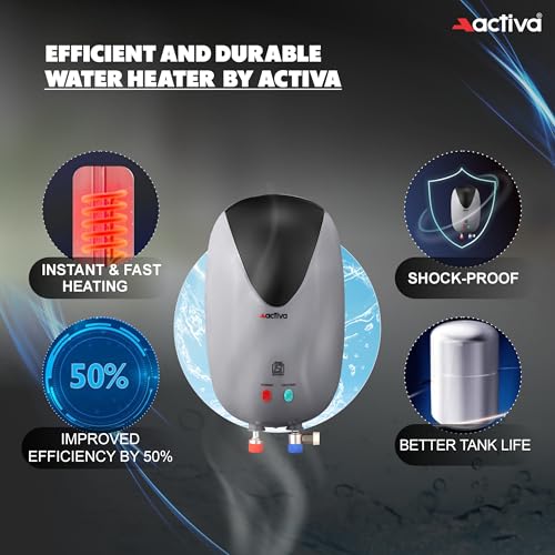 Activa 3 Liter Water Heater Geyser, ISI Copper Element 3 KVA, Instant Heat Water, Anti Rust Coated Tank, ABS Body, Energy Efficient, 2 Years Warranty (Black & Grey) - Image 2