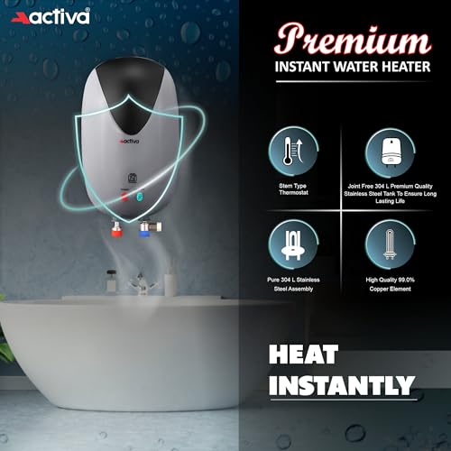 Activa 3 Liter Water Heater Geyser, ISI Copper Element 3 KVA, Instant Heat Water, Anti Rust Coated Tank, ABS Body, Energy Efficient, 2 Years Warranty (Black & Grey) - Image 5