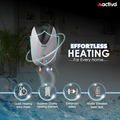 Activa 3 Liter Water Heater Geyser, ISI Copper Element 3 KVA, Instant Heat Water, Anti Rust Coated Tank, ABS Body, Energy Efficient, 2 Years Warranty (Black & Grey) - Image 3