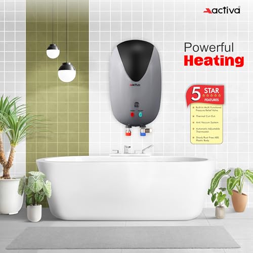 Activa 3 Liter Water Heater Geyser, ISI Copper Element 3 KVA, Instant Heat Water, Anti Rust Coated Tank, ABS Body, Energy Efficient, 2 Years Warranty (Black & Grey) - Image 4