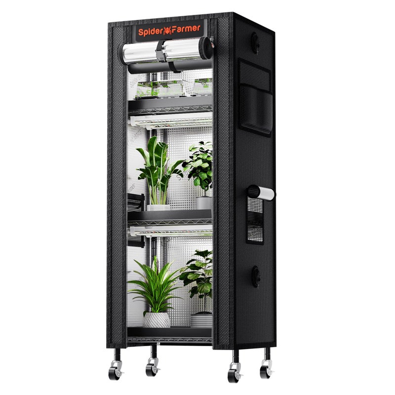 Spider Farmer 2025 Plant Stand with Grow Light, 4-Tier Rack 6Pcs 12" Full Spectrum 5000K LED Grow Lamps and Tent Cover Height Adjustable Small Greenhouse for Seedling Plant Indoor 16Lx12Dx47H (Update) - Image 1