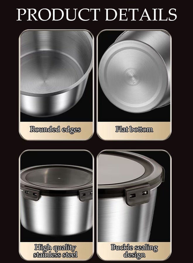 DUNISO Stainless Steel  Food Container Set， 5 Pieces in Sizes 400 ml, 600 ml, 1100 ml,2200 ml & 3500 ml , Reusable  Food Storage Bento Lunch Box for Picnic（Round） - Image 3