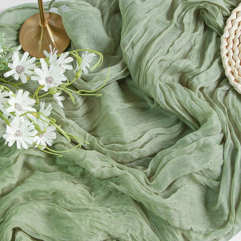 FEXIA Cheesecloth Spring Table Runner Sage Green for Baby Shower Bridal Wedding Decoration Gauze Rustic Table Runner for Party First Communion Centerpiece Engagement 35x120 Inches