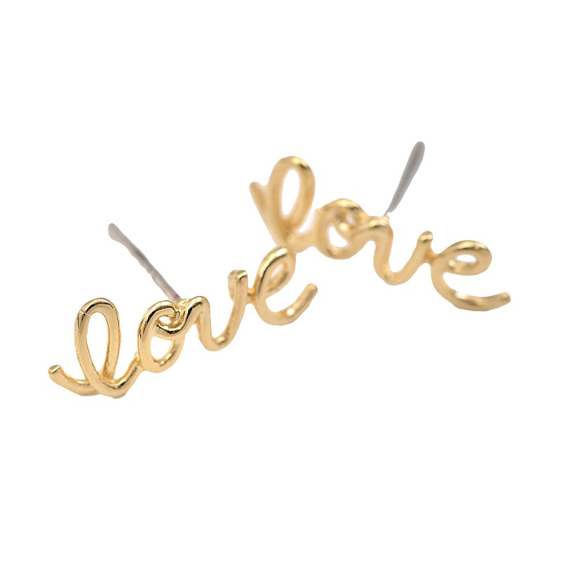 Spinningdaisy Handmade High Gloss Love Script Earrings Gold - Image 2