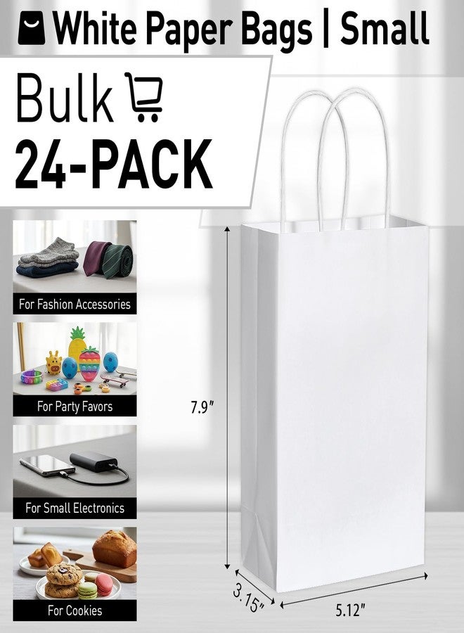 SUNCOLOR White Gift Bags, 24 Pack Small Kraft Paper Bags, 7.9 x 5.12 x 3.15 Inches, with Handles for Party Favors, Retail, Wedding, Valentine's Day, Birthday Treats - Image 2