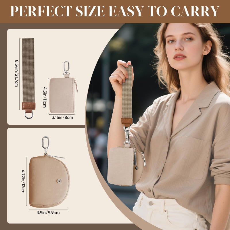 VUTUXA KeyChain Wallet Wristlet Wallets For Women Mini Zip Dual Pouch Wristlet (brown+brown) - Image 2