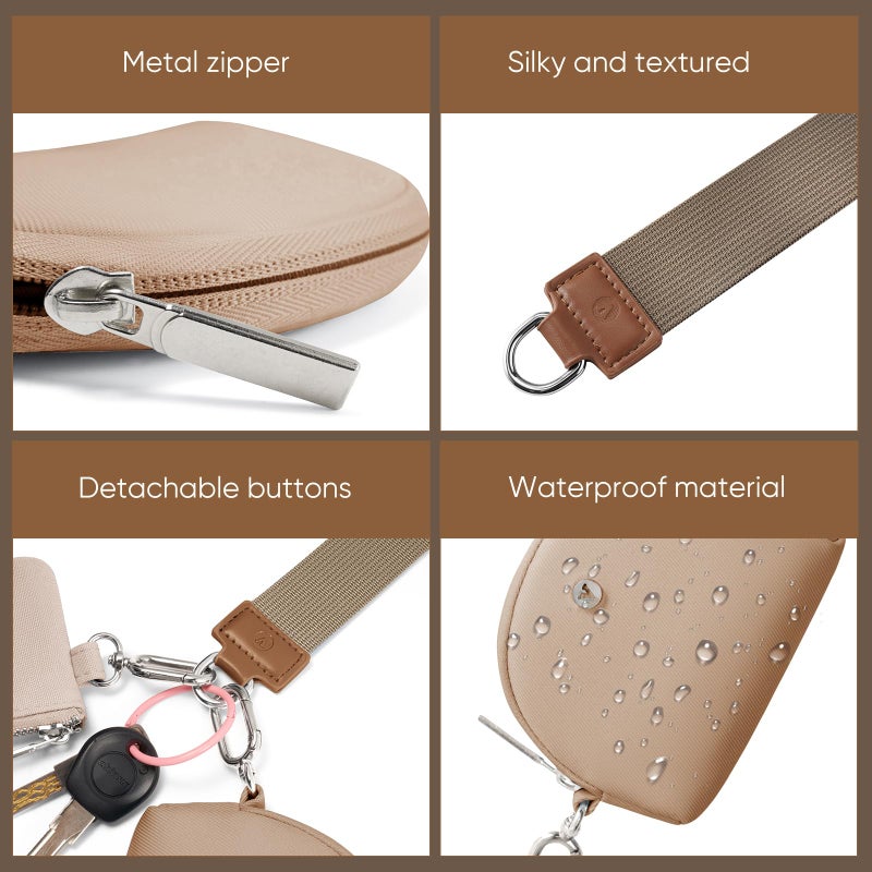 VUTUXA KeyChain Wallet Wristlet Wallets For Women Mini Zip Dual Pouch Wristlet (brown+brown) - Image 4