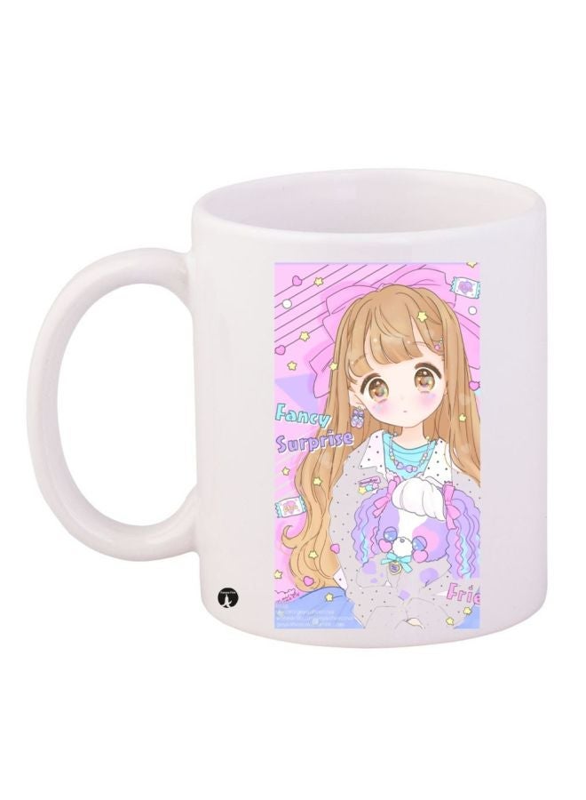 Anime Printed Coffee Mug White/Pink/Purple 11ounce
