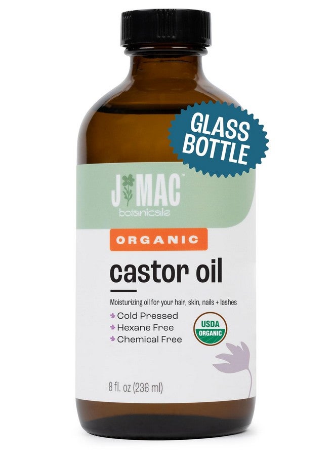 J MAC botanicals , Organic Castor Oil Cold Pressed (Glass Bottle, 8 Oz) Pure Unrefined, Hexane Free For Face, Skin, Eyelashes, Pack Wraps, Pads - Image 1