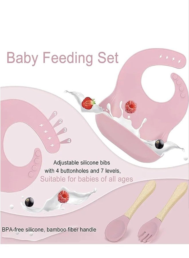Richtots Premium Silicone Baby Feeding Set, Complete 8-Piece Baby Led Weaning Set | Baby Feeding Product,Suction Plate, Bowl,Cup, 2 Spoon, 2 Fork and Bib for Baby Sky Blue (Rose Pink) - Image 3