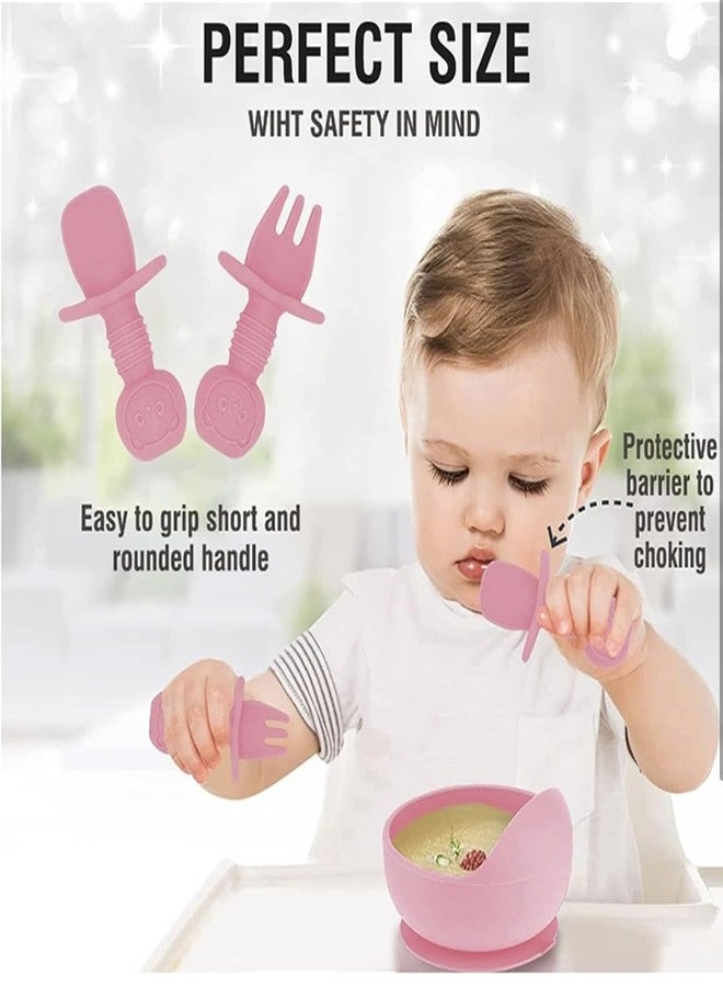 Richtots Premium Silicone Baby Feeding Set, Complete 8-Piece Baby Led Weaning Set | Baby Feeding Product,Suction Plate, Bowl,Cup, 2 Spoon, 2 Fork and Bib for Baby Sky Blue (Rose Pink) - Image 4