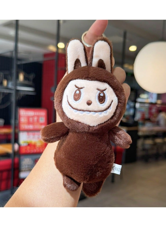 New Labubu Plush Toy Keychain Charm Gift Frown Rag Dark Brown, 15cm 