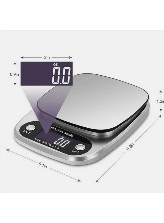 هيمالي ميزان طعام رقمي متعدد الوظائف، ميزان مطبخ إلكتروني عالي الدقة بشاشة LCD كبيرة، سطح من الفولاذ المقاوم للصدأ، فائق النحافة، يزن من 0.1 غرام إلى 10 كيلوغرامات/0.1 كيلوغرام، فضي اللون ((459-35) 305 10G TO 10KG) - Image 5