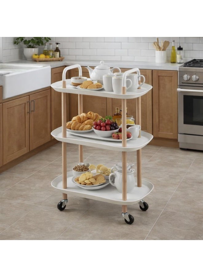 المفرج عربة تقديم ضيافة متعددة الاستخدامات 3 أرفف بعجلات تصميم أنيق وتنظيم عملي للمنزل - Image 1