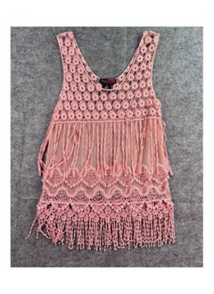 Sheer pink lace fringe string blouse