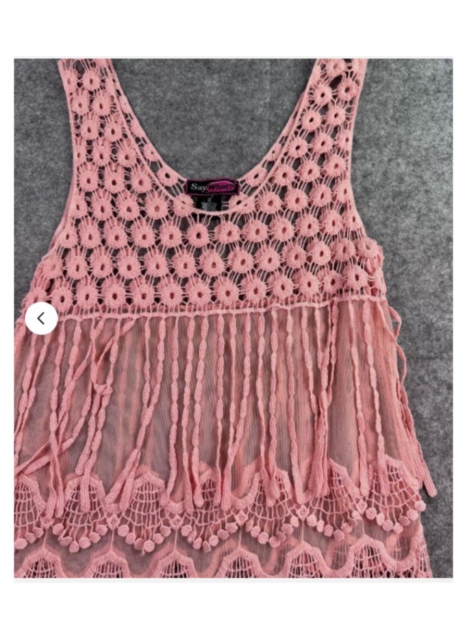 Generic - Sheer pink lace fringe string blouse - Image 1