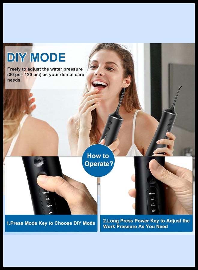 300ML Cordless Water Flosser - Portable Oral Irrigator with IPX7 Waterproof, 4 Modes, Rechargeable for Gums and Braces Care - Travel Dental Cleaner (Black)
