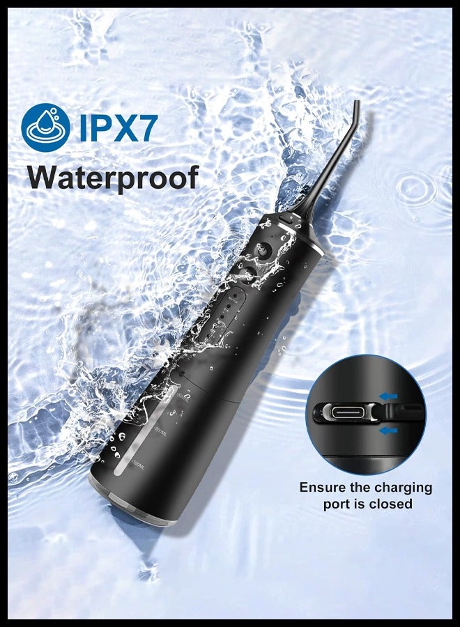 300ML Cordless Water Flosser - Portable Oral Irrigator with IPX7 Waterproof, 4 Modes, Rechargeable for Gums and Braces Care - Travel Dental Cleaner (Black)