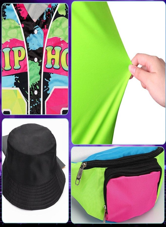 WILDPARTY 80s 90s Outfit for Women Baseball Jersey Shirt Shorts Fanny Pack Retro Party Costume Repper Accessories, Blackgreen, L - Image 4