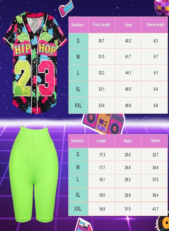 WILDPARTY 80s 90s Outfit for Women Baseball Jersey Shirt Shorts Fanny Pack Retro Party Costume Repper Accessories, Blackgreen, L - Image 2