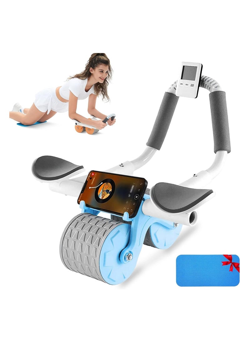 Automatic Rebound Ab Abdominal Exercise Roller Wheel, with Elbow Support and Timer, Abs Roller Wheel Core Exercise Equipment, for Men Women