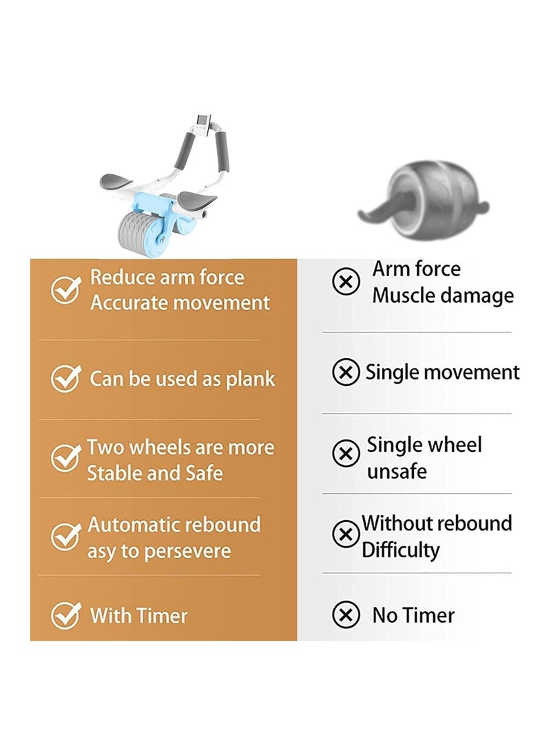 Automatic Rebound Ab Abdominal Exercise Roller Wheel, with Elbow Support and Timer, Abs Roller Wheel Core Exercise Equipment, for Men Women