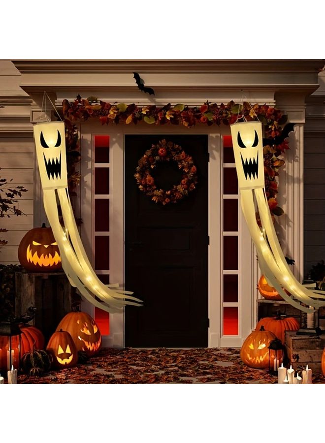 ديكور فناء الهالوين من البوليستر، علم اتجاه الرياح، فوانيس جاكو المروعة، مرجل - Image 2