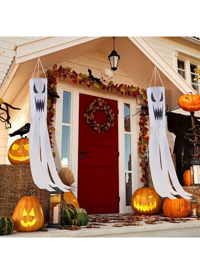 ديكور فناء الهالوين من البوليستر، علم اتجاه الرياح، فوانيس جاكو المروعة، مرجل - Image 3