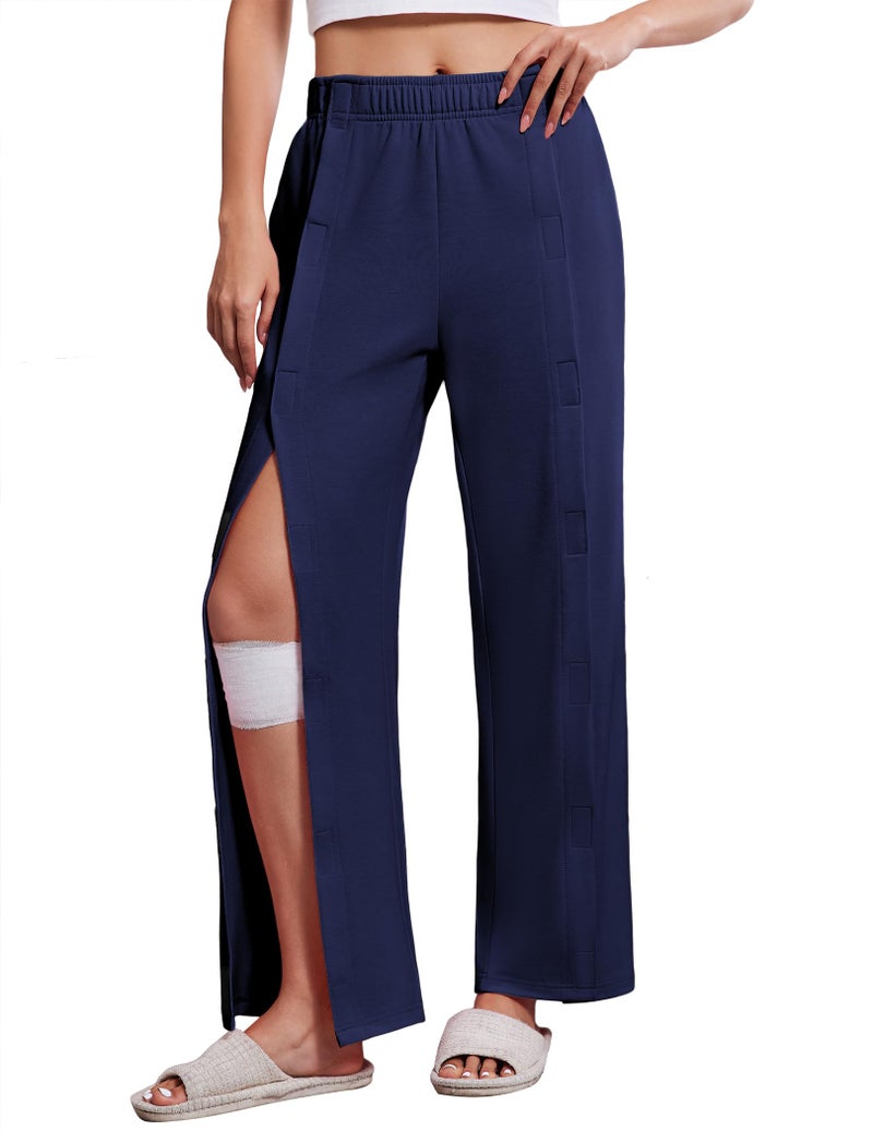 Deyeek Womens Tearaway Pants After Hip Knee Surgery Breakaway Pants Disabled Elderly Bedridden Cotton Sweatpants with Pockets Navy - Image 1