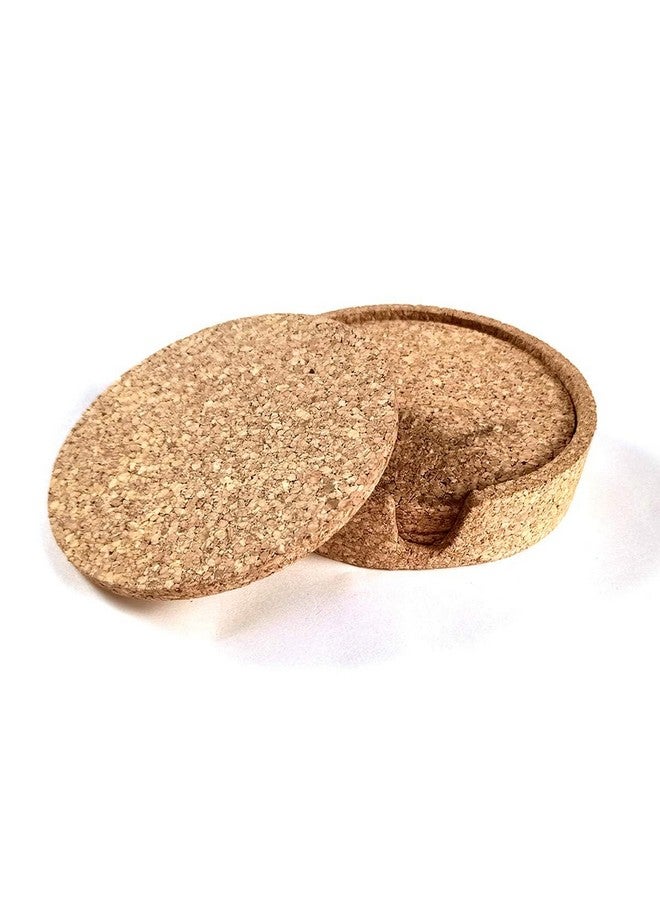 Artnery Tea Coaster Cork with Round Stand Set of 4Pcs (100% Natural Cork) - Image 4