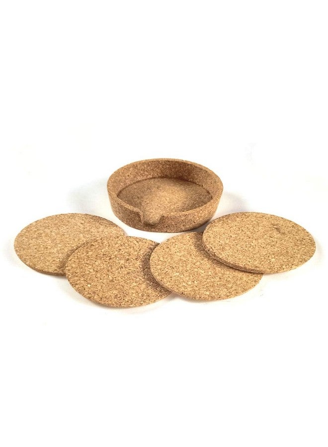Artnery Tea Coaster Cork with Round Stand Set of 4Pcs (100% Natural Cork) - Image 3