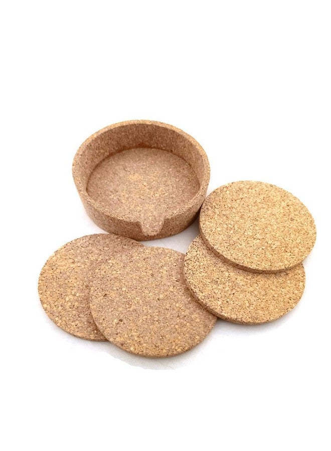 Artnery Tea Coaster Cork with Round Stand Set of 4Pcs (100% Natural Cork) - Image 1