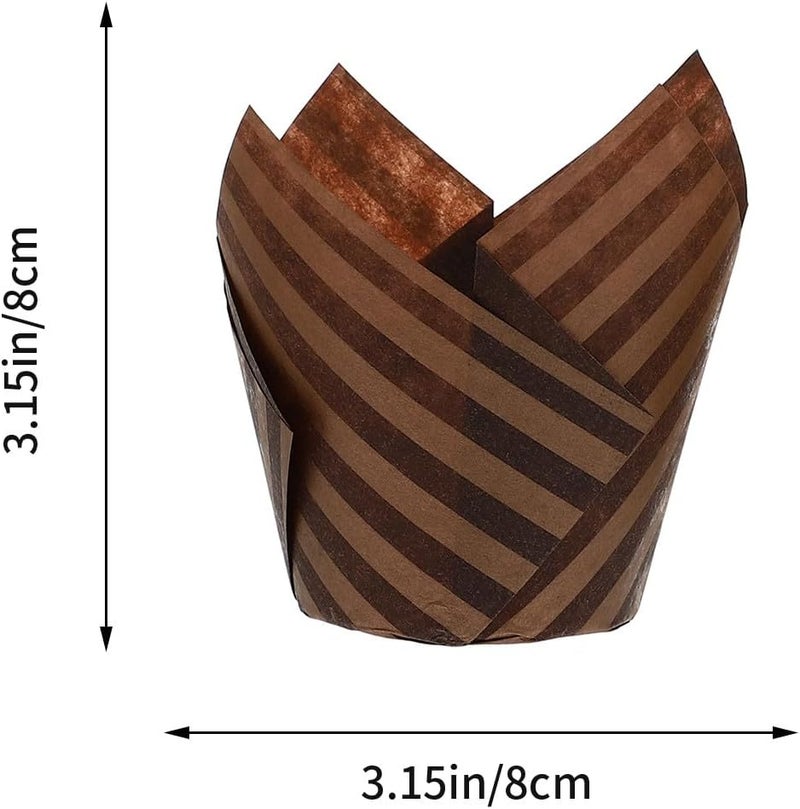Tulip Muffin Liners Baking Cups 300pcs Oil-proof Paper Cake Packing Cups Assorted Natural White Brown Striped Baking Liners Random Color - Image 2