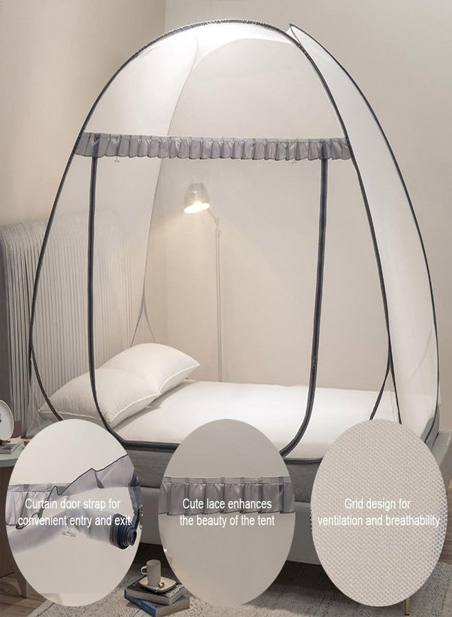 73Hours Mosquito Net Pop Up Tent for Bed,Bed Canopy with Net Bottom,Mosquito Netting Bed Tent,Bed,Suit for Indoor Outdoor,Camping Tent,Insect Screen(Full/Queen, Gray) - Image 5