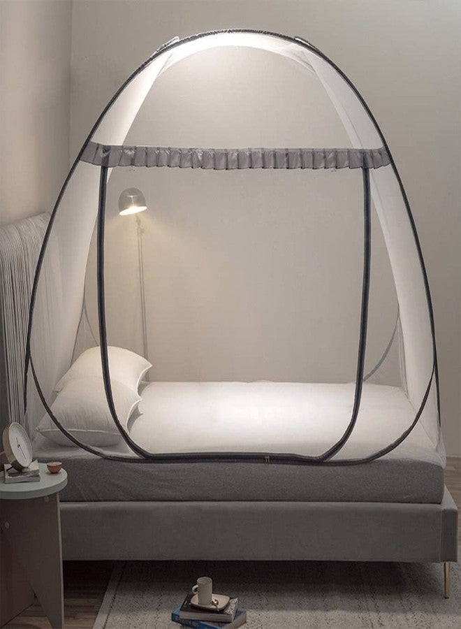 73Hours Mosquito Net Pop Up Tent for Bed,Bed Canopy with Net Bottom,Mosquito Netting Bed Tent,Bed,Suit for Indoor Outdoor,Camping Tent,Insect Screen(Full/Queen, Gray) - Image 2