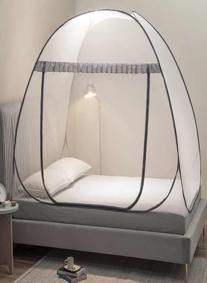 73Hours Mosquito Net Pop Up Tent for Bed,Bed Canopy with Net Bottom,Mosquito Netting Bed Tent,Bed,Suit for Indoor Outdoor,Camping Tent,Insect Screen(Full/Queen, Gray) - Image 1