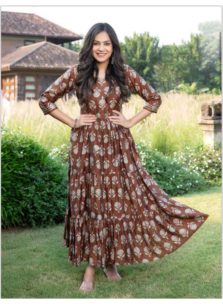 Coffee Brown Modal Silk Frill Kurta