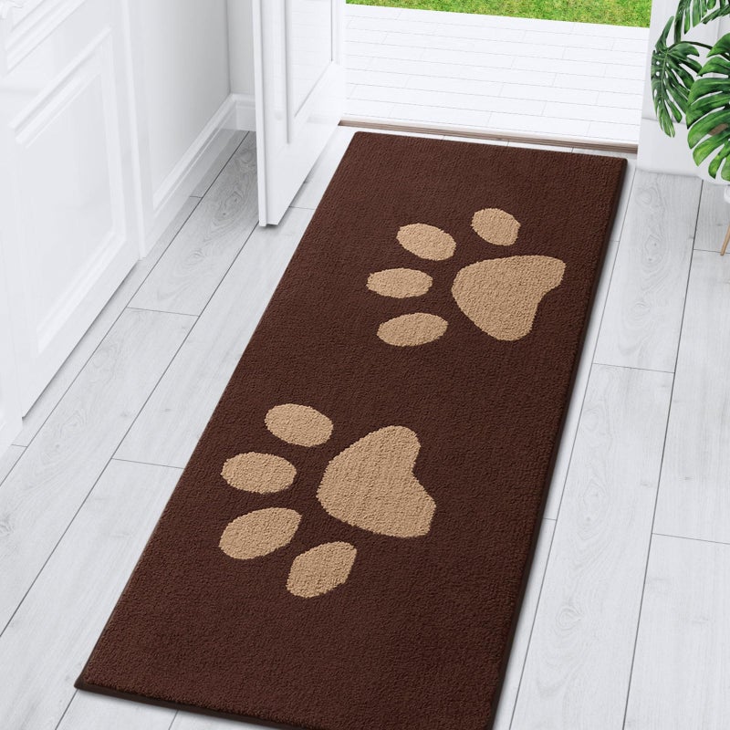 Buganda Dog Door Mat for Muddy Paws  Absorbent Dirt Trapper Washable Indoor Door Mat  Non Slip Low-Profile Mud Mat for Dogs  Front Entrance Door Mat for Inside Floor (59x24 Inches  Brown) - Image 1
