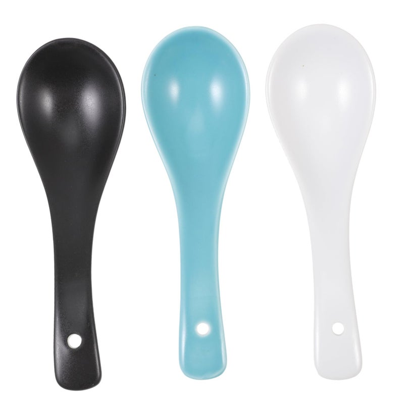Japanese Style Ceramic Soup Spoons Set of 3 Multipurpose Tableware Easy to Clean - Image 2