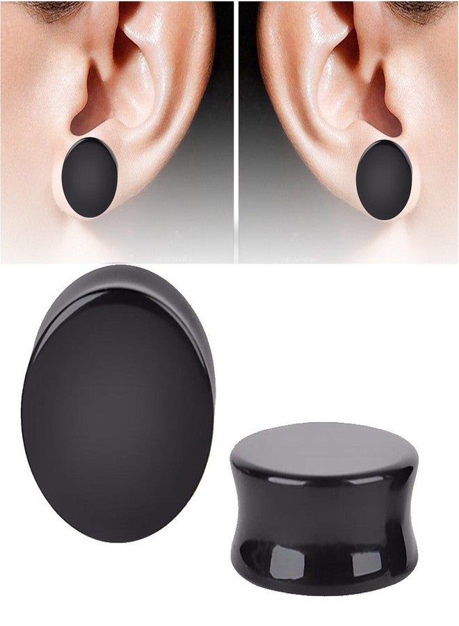 HQLA 1 Pair Natural Obsidian Stone Double Flared Flesh Tunnels Ear Plugs Gauges Stretcher Expander, Stone, - Image 5