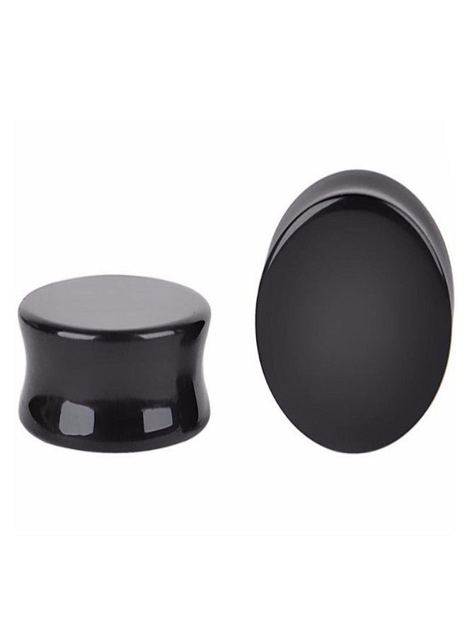 HQLA 1 Pair Natural Obsidian Stone Double Flared Flesh Tunnels Ear Plugs Gauges Stretcher Expander, Stone, - Image 1