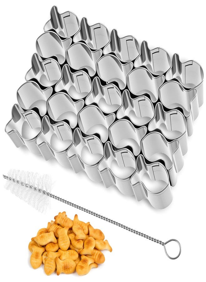 Thrymme Goldfish Molds for Crackers, 25 Cavity Mini Goldfish Cracker Cutter with Cleaning Brush, Stainless Steel Gold Fish Shaped Cutter for Non-Stick Dough, DIY Baking, Kids Parties & Clay DIY - Image 1